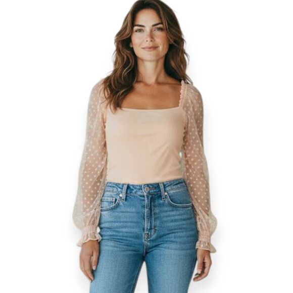 LUSH CREAM SHEER SLEEVE TOP SZ.L EUC. - Picture 1 of 7